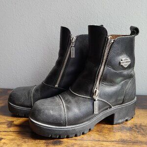 Harley Davidson Motorcycle Boots 82016 Chunky Black Leather Zip Women’s Sz 6.0 M